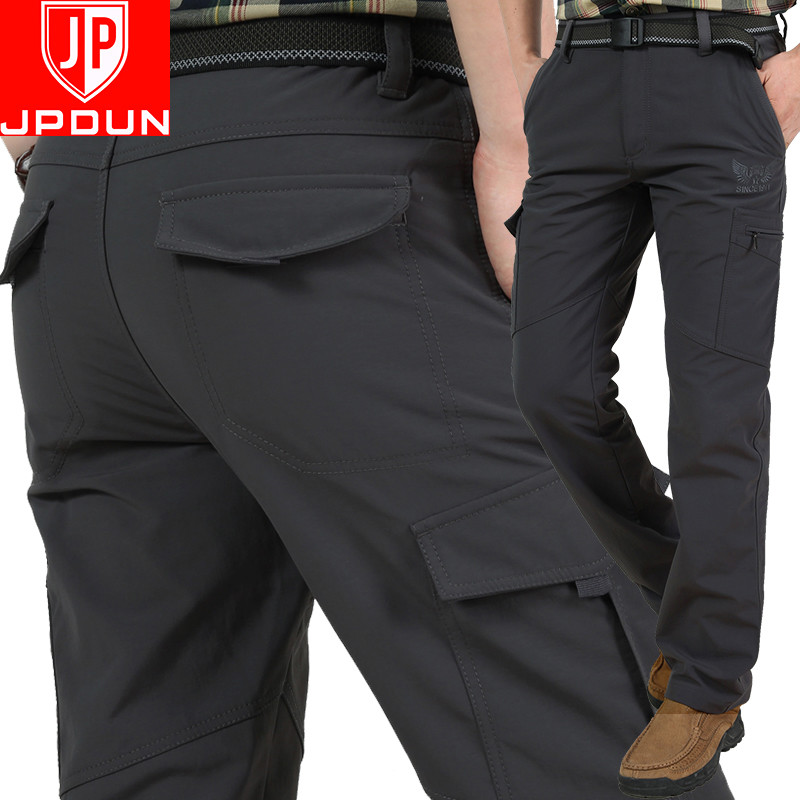 Men's soft shell pants mountaineering sports waterproof outdoor punching pants men's spring autumn loose casual long pants thin