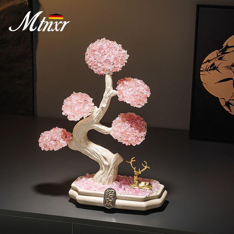 Mtnxr Ornaments, New Chinese-Style High-End Pink Crystal Bonsai Money Tree, Living Room Desktop Tv Cabinet Decoration, Gift Giving