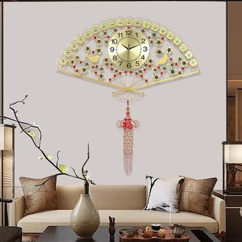 Living room wall wall decoration pendant decorative wall chinese wall clock decoration restaurant bedroom wall decoration fan-shaped hanging watch