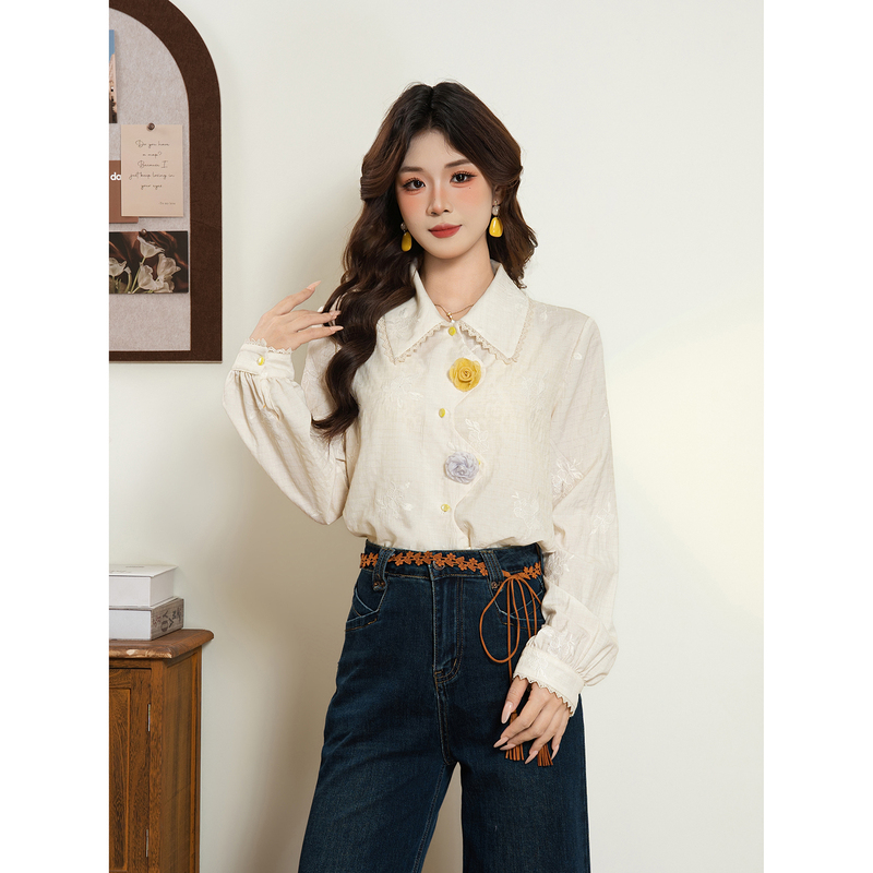 Dayuansad Wan'Er Retro Style Outfit, New Chinese-Style Long-Sleeved Shirt, Early Autumn French-Style Collared Shirt Top for Women Dayuansad Wan'Er Retro Style Outfit, New Chinese-Style Long-Sleeved Shirt, Early Autumn French-Style Collared Shirt Top for Women