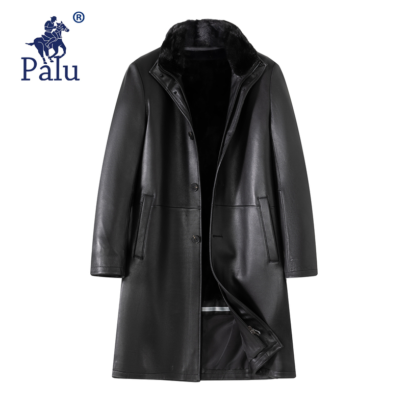 Palu Over-The-Knee Long Genuine Leather Coat for Men, Goatskin Trench Coat with Mink Lining, Mink Fur Coat, Winter Jacket Palu Over-The-Knee Long Genuine Leather Coat for Men, Goatskin Trench Coat with Mink Lining, Mink Fur Coat, Winter Jacket