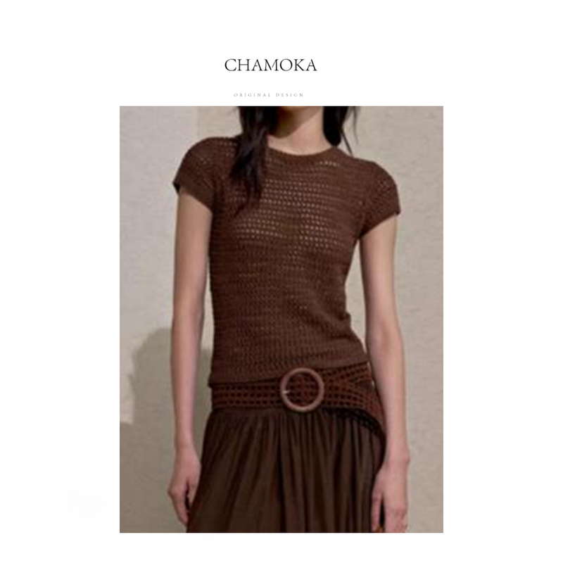 Summer French-Style Retro Round-Neck Hollow-Out Short-Sleeve Knit Top for Women, Versatile and Slimming with a Relaxed Feel 1472