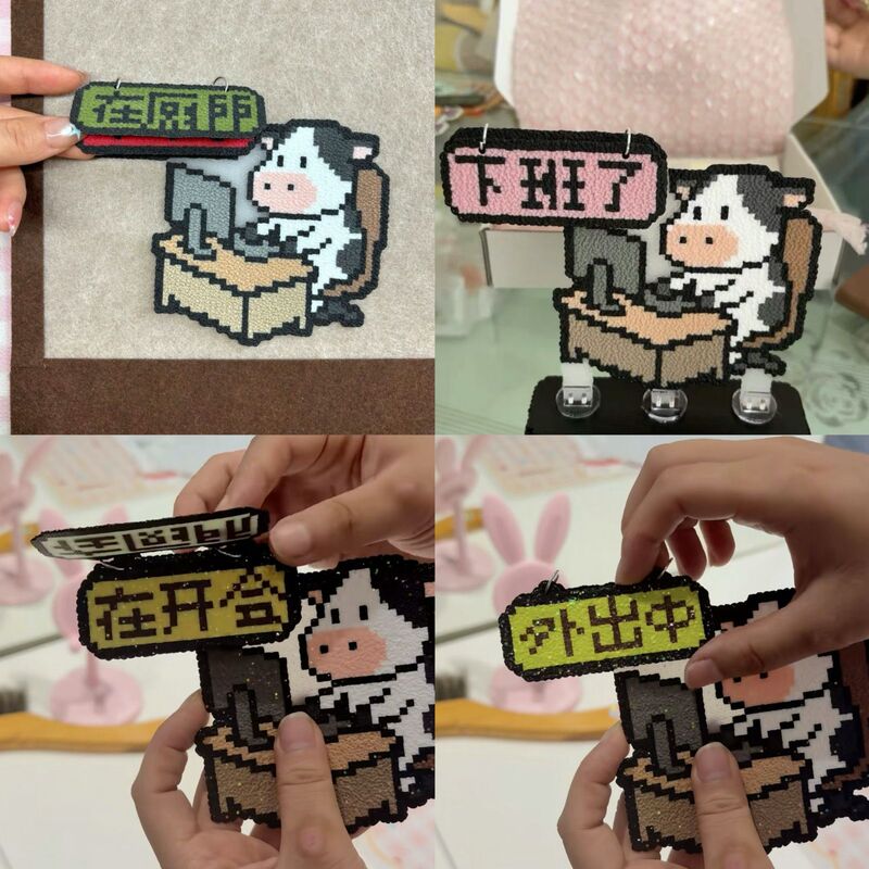 Cow and Horse Workers Are in a State of Mental Exhaustion after Work, Still Working on Acrylic Pixel Cow and Horse Creative Workstation Decorations and Signs