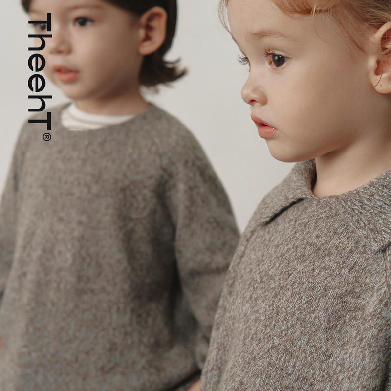 [New Product Launch] Theeht Children's Clothing Autumn Kidsren's Mulberry Silk Cashmere Merino Wool Mixed Color Lapel Sweater