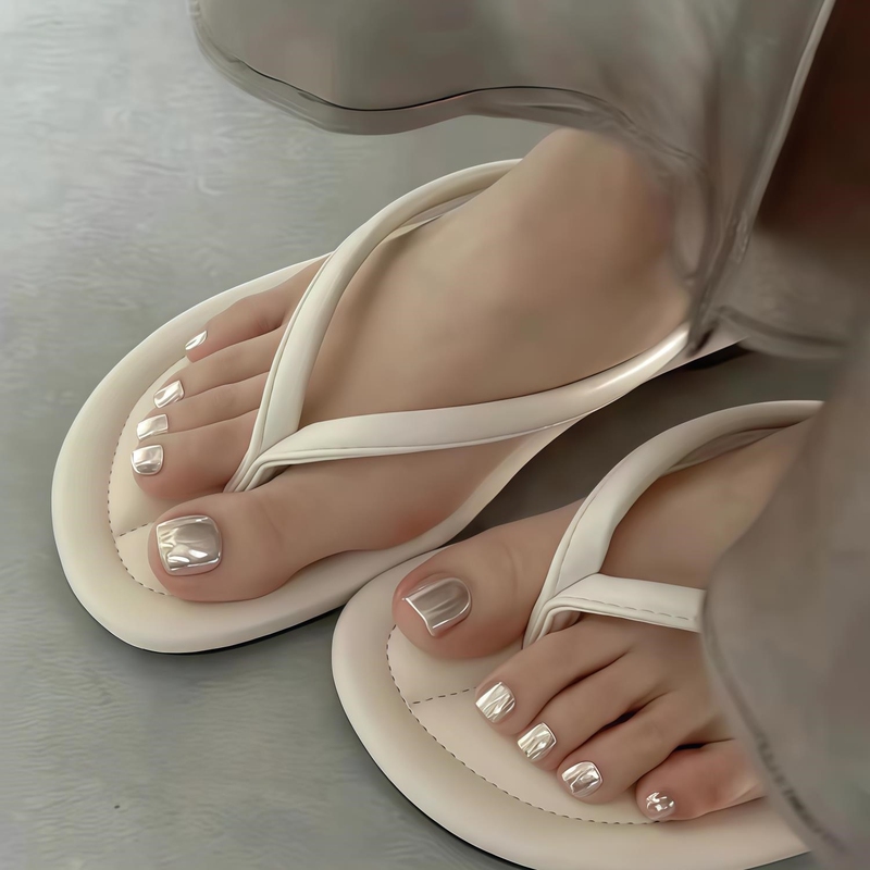 Purely Handmade Toenail Wear-On Nails, Ultra-Shiny Mirror Silver Magic Mirror Powder Toenail Nail Art Patches, Long-Lasting and Removable Purely Handmade Toenail Wear-On Nails, Ultra-Shiny Mirror Silver Magic Mirror Powder Toenail Nail Art Patches, Long-Lasting and Removable