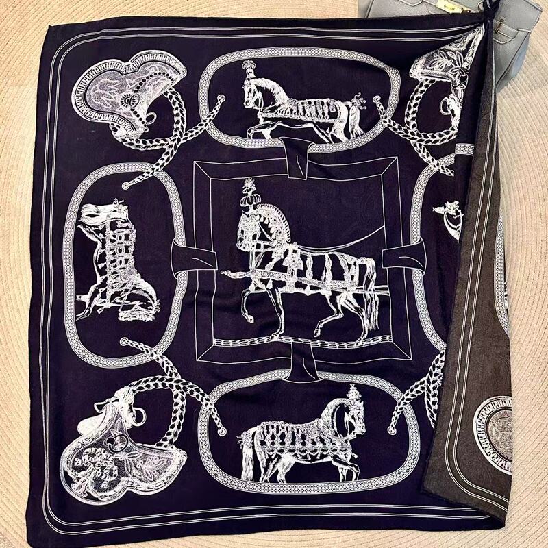 【105 Feast of Splendor - Brown Jacquard Silk Wool】Mulberry Silk Wool Large Square Scarf