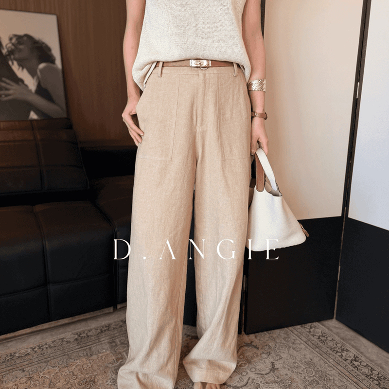 Ding Anqi [Original Stone Color] Wrinkled Old Money Style Casual Pants Vintage Linen Khaki Pants Women's Summer New Style