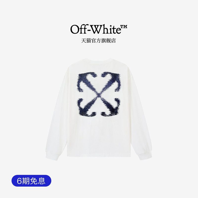 Off-White ™ [Celebrity Style] Couple's Matching Pure Cotton Double Arrow Long-Sleeve T-Shirt, Autumn and Winter Printed Top.
