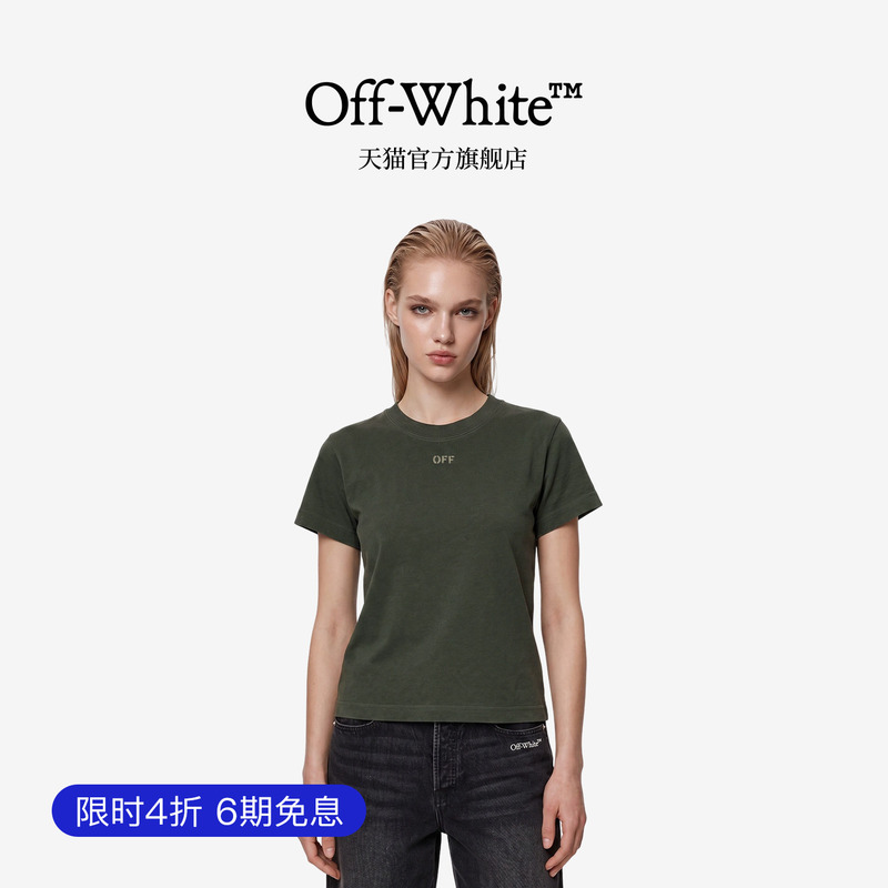 Off-White ™ New Vintage-Style Angel Sketch Diagonal Pattern Short-Sleeve T-Shirt Women's Trendy Brand Top