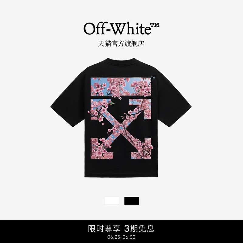 Off-White ™   Couple's Clothing 2026 New Heavyweight Pure Cotton Short-Sleeved T-Shirt with Cherry Blossom Double Arrow Decoration for Men and Women