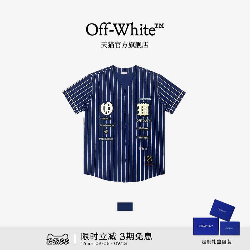 Off-White ™ Couple's Outfit Fan Style American Retro Striped Embroidered Short-Sleeved Shirt Summer Casual Top