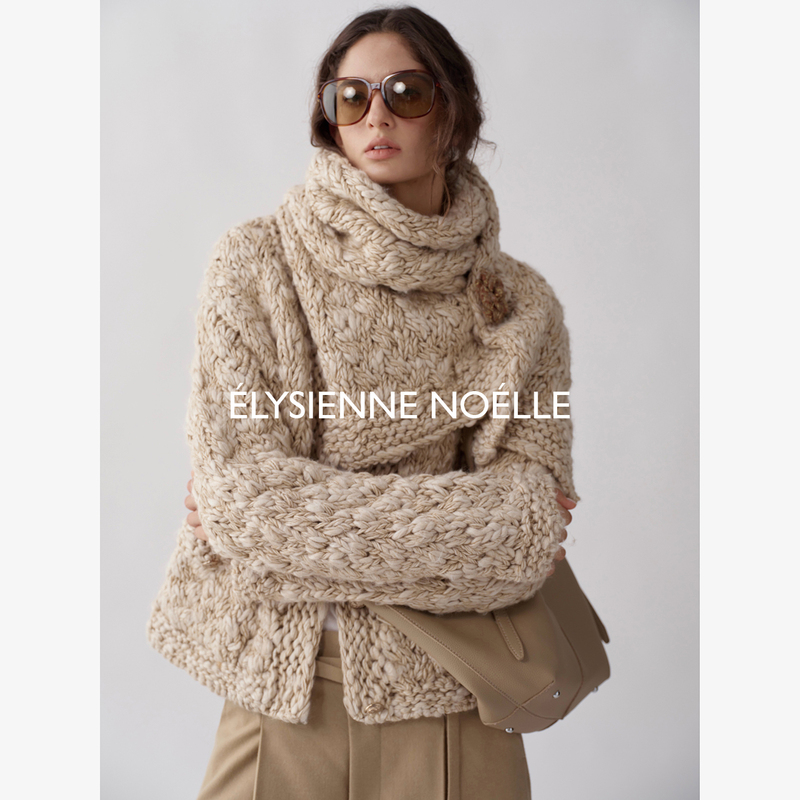 【En】Exclusive Custom Dyeing | Heavyweight Hand-Crocheted Wool Fragrant Chunky Knit Sweater, Light Luxury Gold Button Cardigan