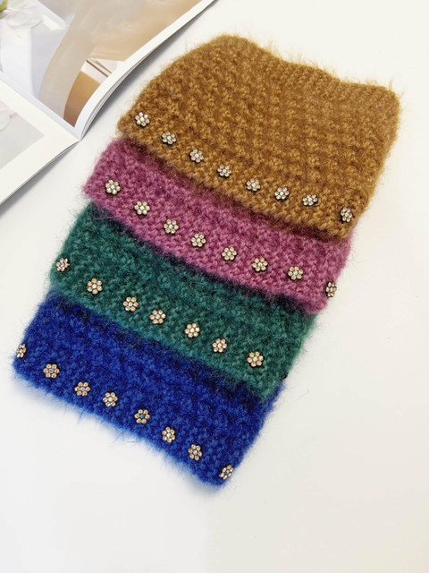 Autumn and Winter Woolen Hats for Women, Warm Headscarves, Head Wraps, Women's Knitted Hats, Wide-Brimmed Forehead Protectors, Hairbands to Cover White Hair