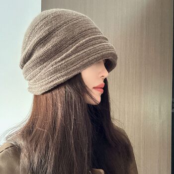 Large Head Circumference Pleated Beanie Hat for Women 2025 New Autumn and Winter Style, Face-Slimming, Versatile Knitted Wool Hat