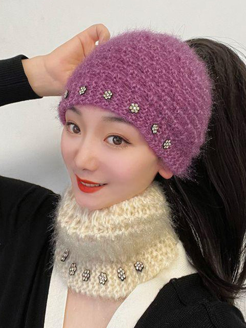 Autumn and Winter Woolen Hats for Women, Warm Headscarves, Head Wraps, Women's Knitted Hats, Wide-Brimmed Forehead Protectors, Hairbands to Cover White Hair