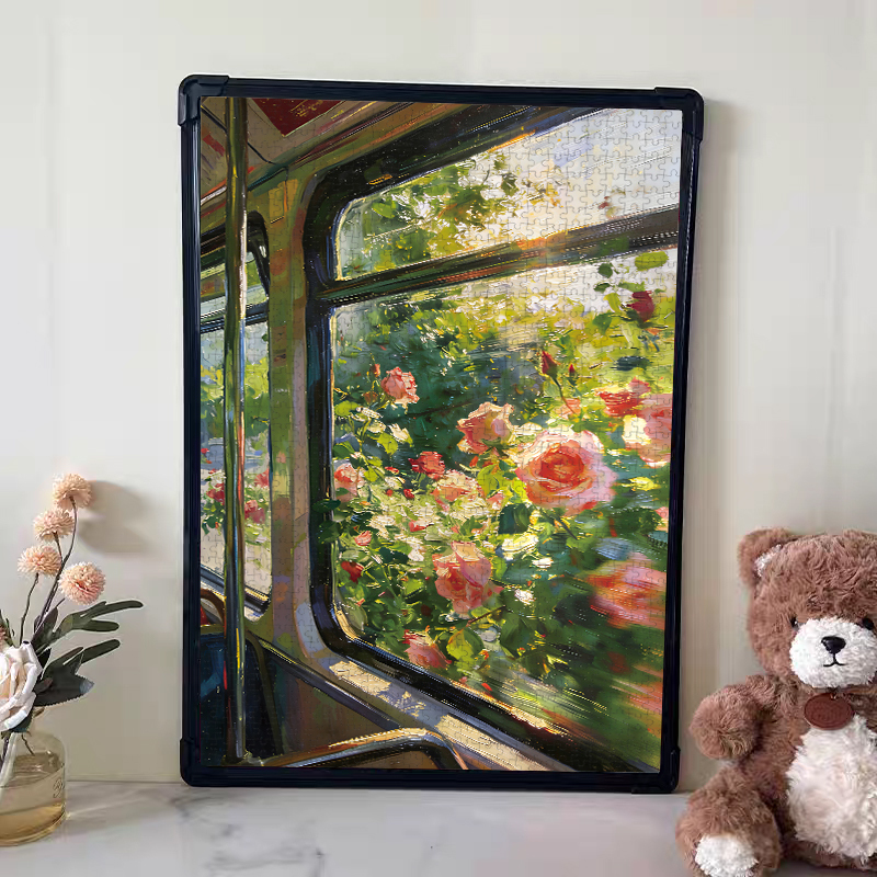 Spring Train Fine Glitter Puzzle 1000 Pieces with Frame, High-End Adult Version, High Aesthetic Value, Healing Style Birthday Gift