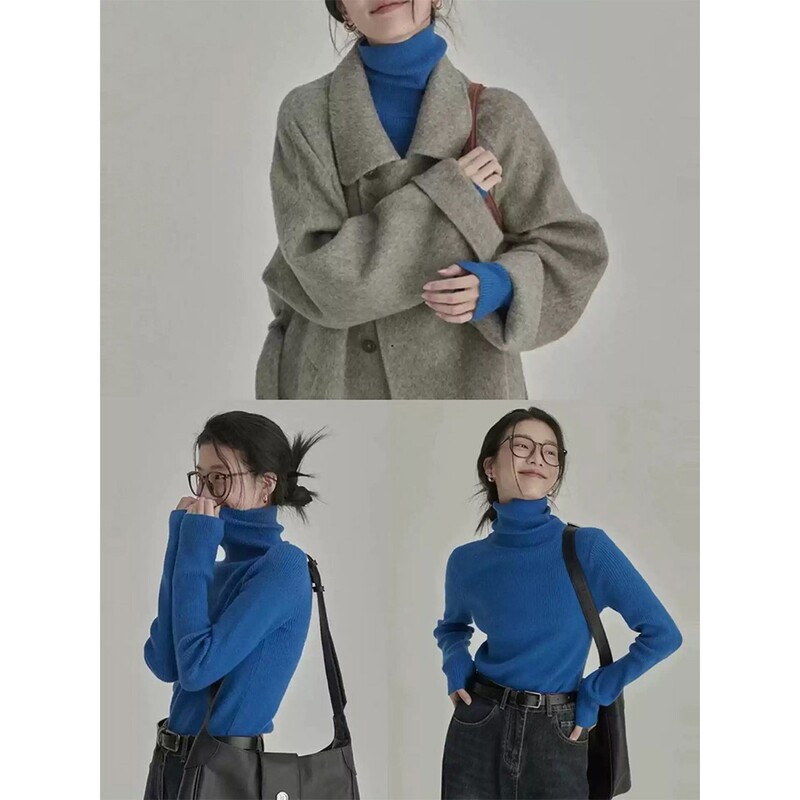 Stunning Klein Blue Turtleneck Knit Sweater for Women, Warm Inner Layer for Autumn and Winter, Suitable for Pairing with a Coat, with a Stacked Collar and Long Sleeves Stunning Klein Blue Turtleneck Knit Sweater for Women, Warm Inner Layer for Autumn and Winter, Suitable for Pairing with a Coat, with a Stacked Collar and Long Sleeves