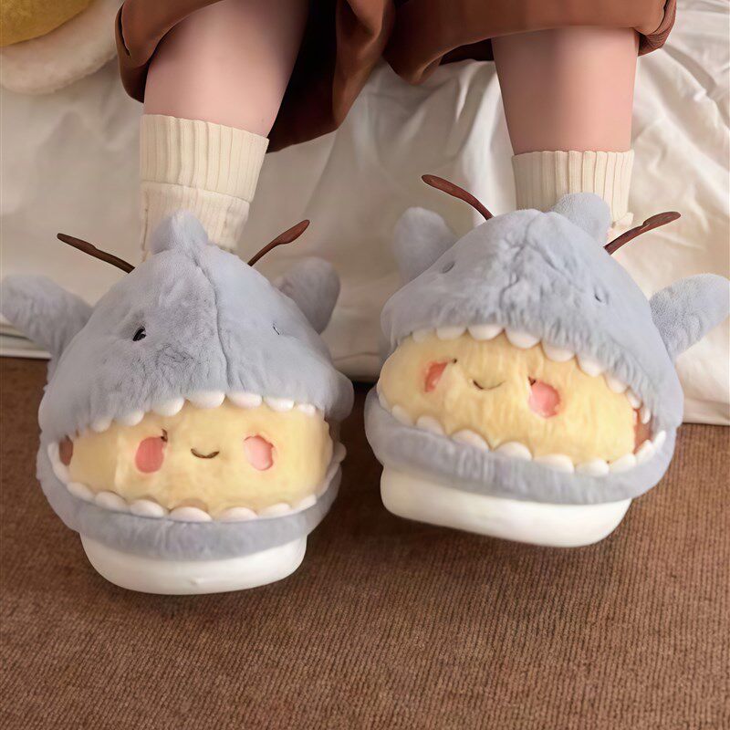 鲨bee棉拖鞋女款秋冬季包根外穿厚底保暖防滑可爱加绒毛毛鞋棉鞋