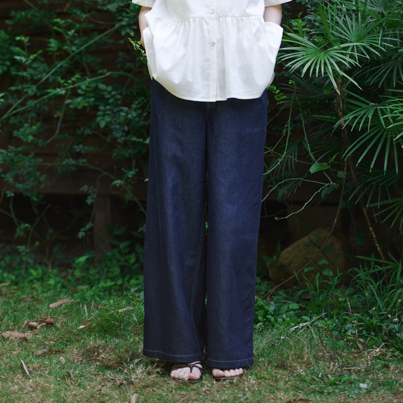 26Cxk-481【Xia Shi】Past and Present Life Retro Commuting Artistic Simple Denim Blue Straight-Leg Pants