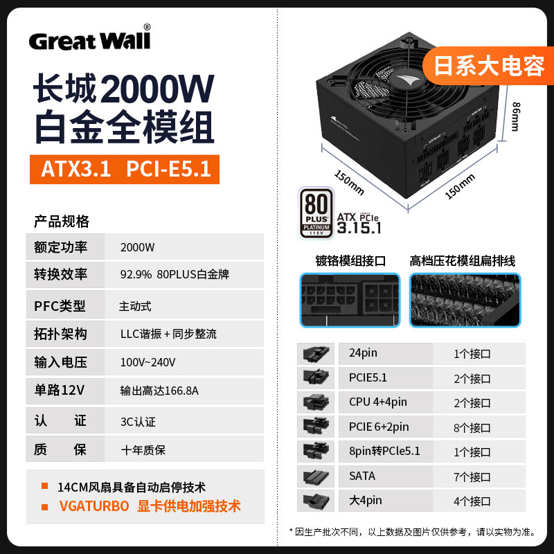 Блок питания Great Wall F16 2000W Platinum черный