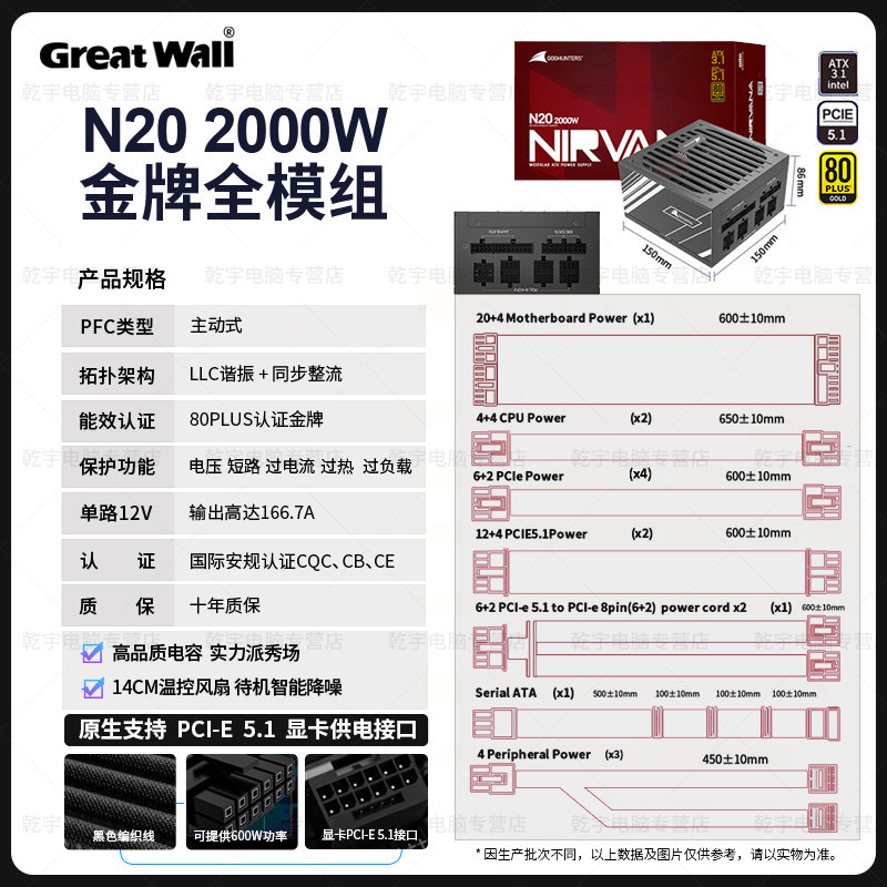 Блок питания Great Wall F16 2000W Gold серый