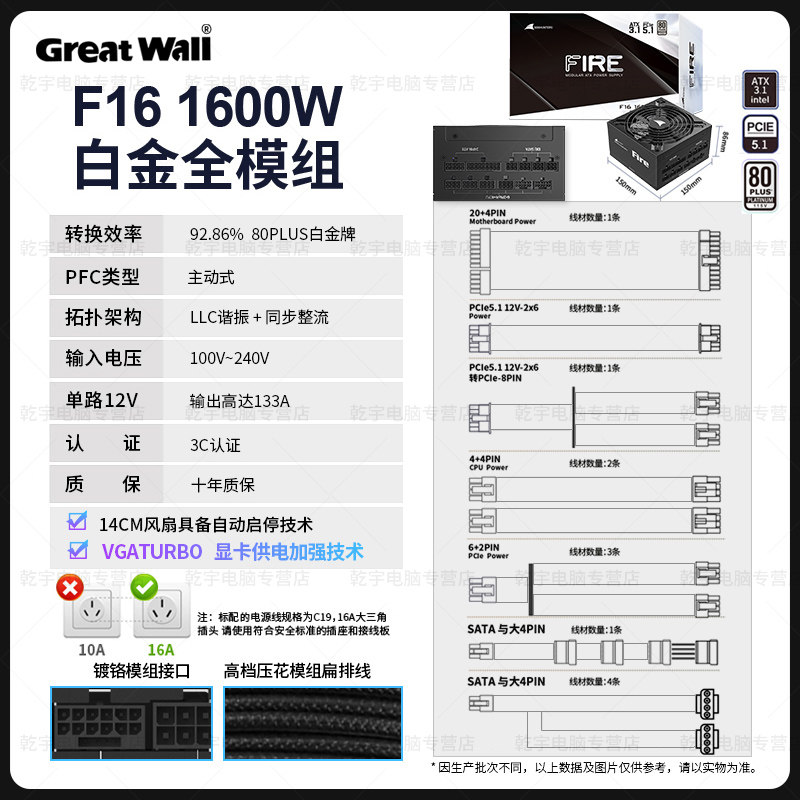 Блок питания Great Wall F16 1600W Platinum черный