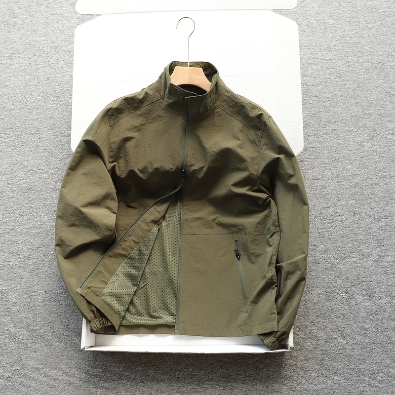 Men's Spring Outdoor Breathable Windproof Casual Sports Stand-Collar Jacket Nylon Fabric