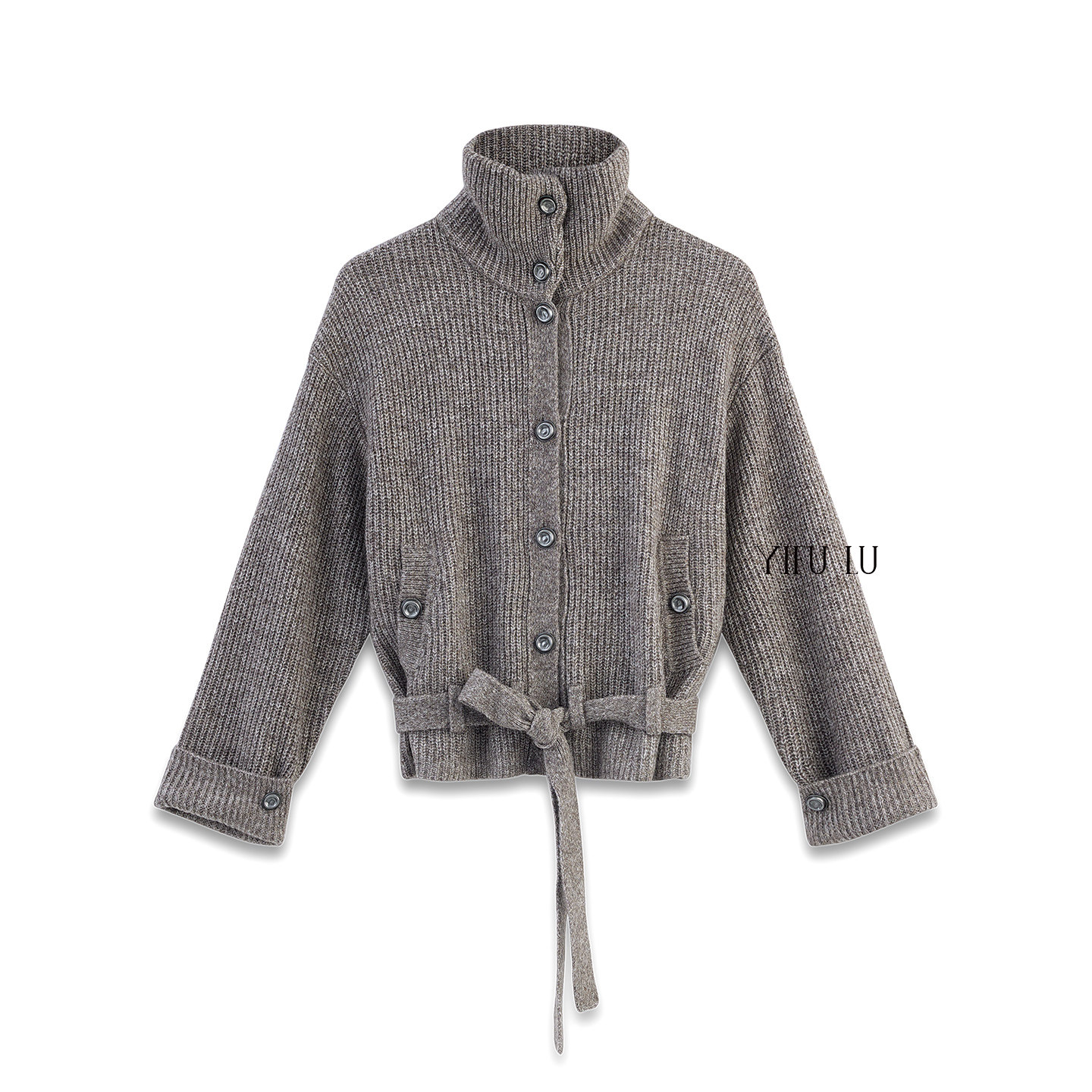 เสื้อคาร์ดิแกนผู้หญิง คอตั้ง กระชับเอว ถักหนา รุ่น Gulu Xiao/Chichi Blogger's Same Style Yifu Lu