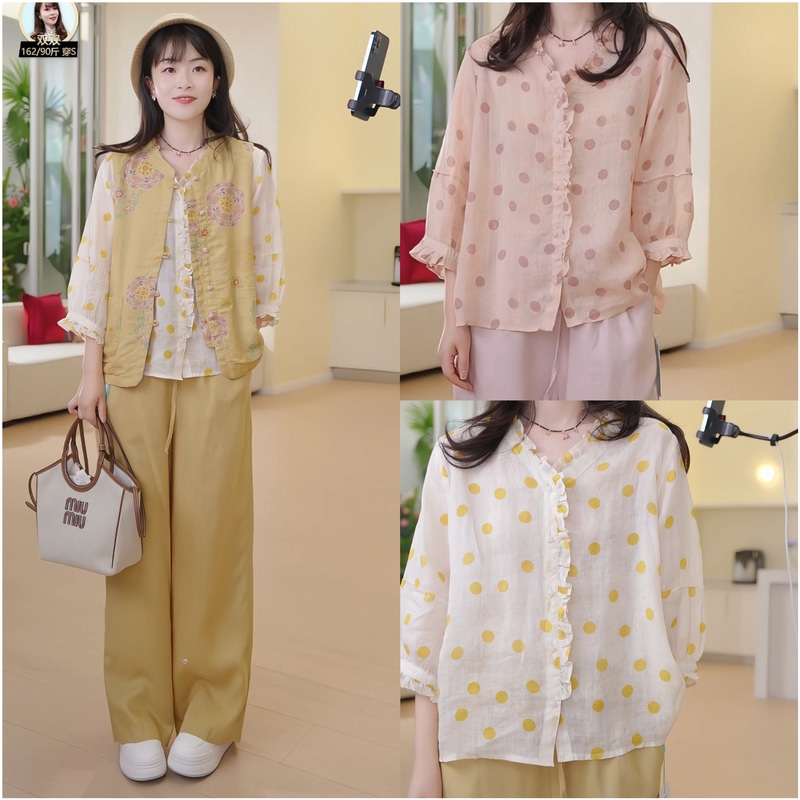 V-Neck Polka Dot Lace Blouse