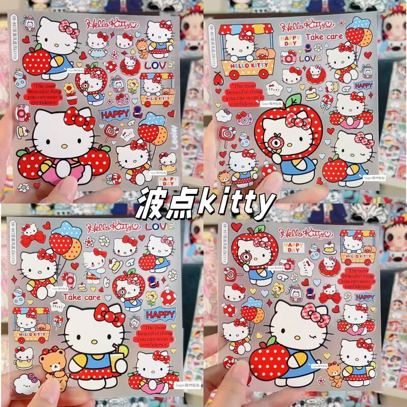 New Cute Original Style Polka Dot Kitty Jelly Stickers High-Value Girly DIY Phone Case Tablet Planner