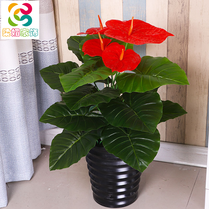 Fake flowers large potted water dripping Guanyin fire crane Flower Hongyun emulation plant room inside and outside home decoration floor flower green plant