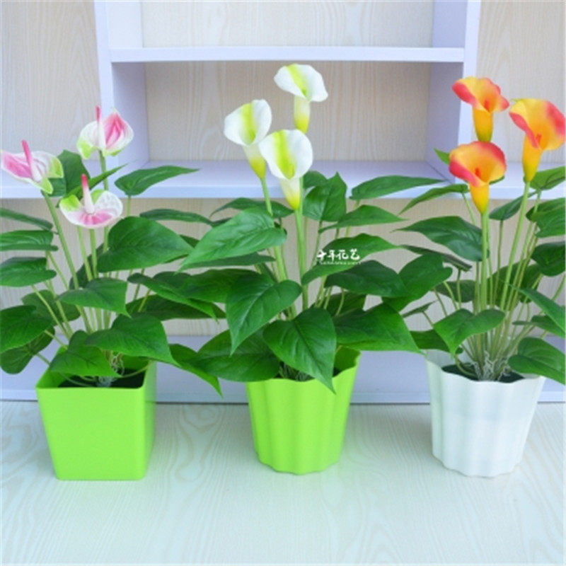 Simulated green plant horseshoe lotus flake flower fake living room table decorated floor decorated fake green plant pot pot pot