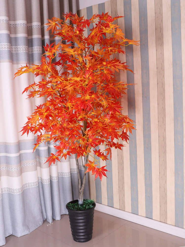 Simulation maple tree False red maple fruit tree Banyan tree Ginkgo tree potted fake tree Floor-to-ceiling living room decoration fake tree 2 meters high