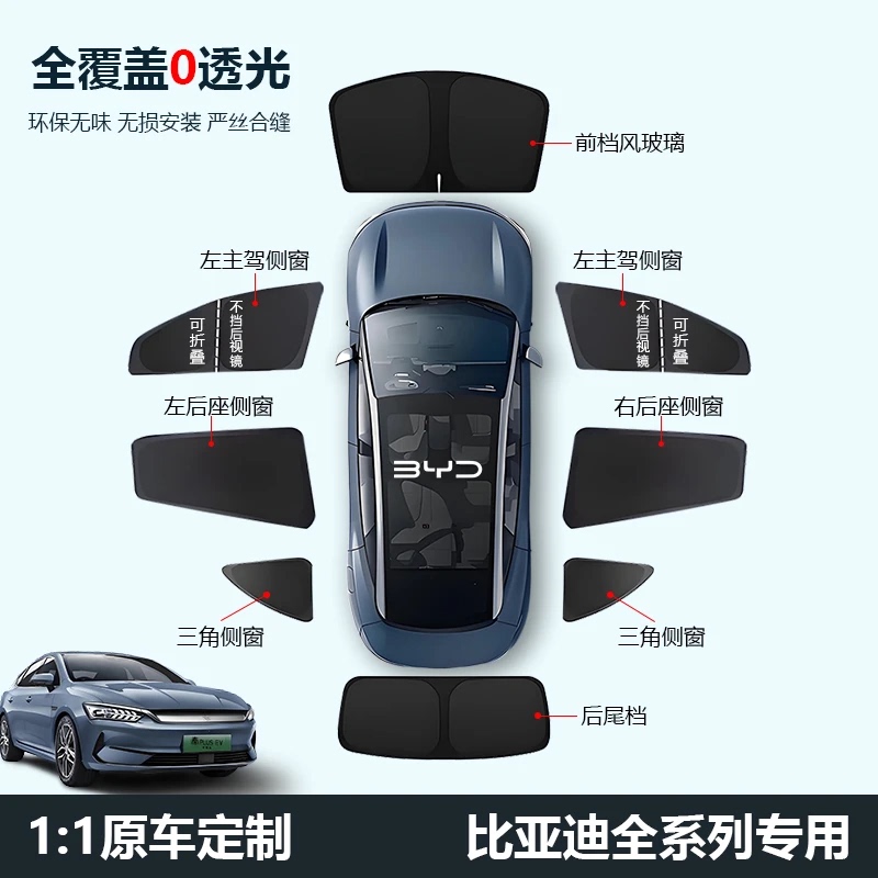 Byd Series Special Camping Privacy Curtains, Sunshade, Non-Transparent, Full Car Side Window Sun Protection, Light Blocking, Anti-Peeping