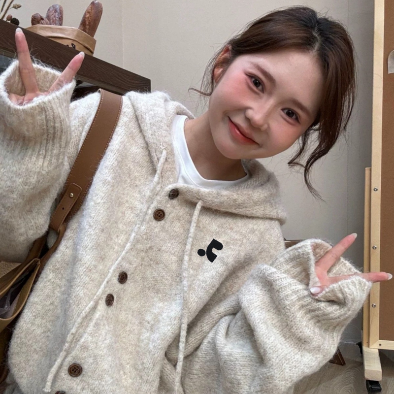 Authentic Korean Product! Restandricou Hooded Cardigan Sweater Knitwear Casual Lazy Style Jacket Women's Top Authentic Korean Product! Restandricou Hooded Cardigan Sweater Knitwear Casual Lazy Style Jacket Women's Top