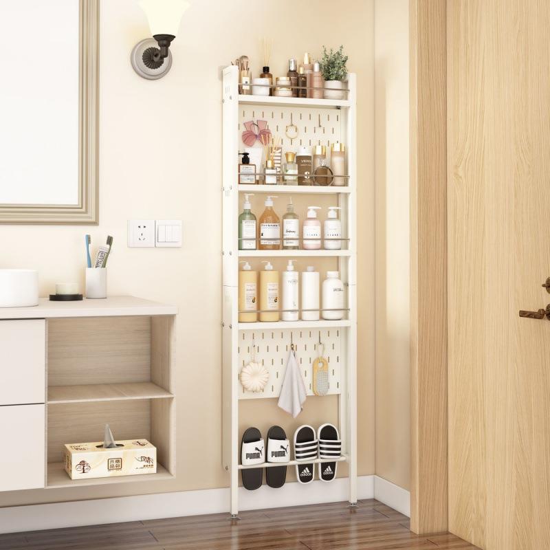Steel bathroom door rear storage rack multi-layer perforated board bathroom sandwich adhesive type narrow gap storage rack behind the door