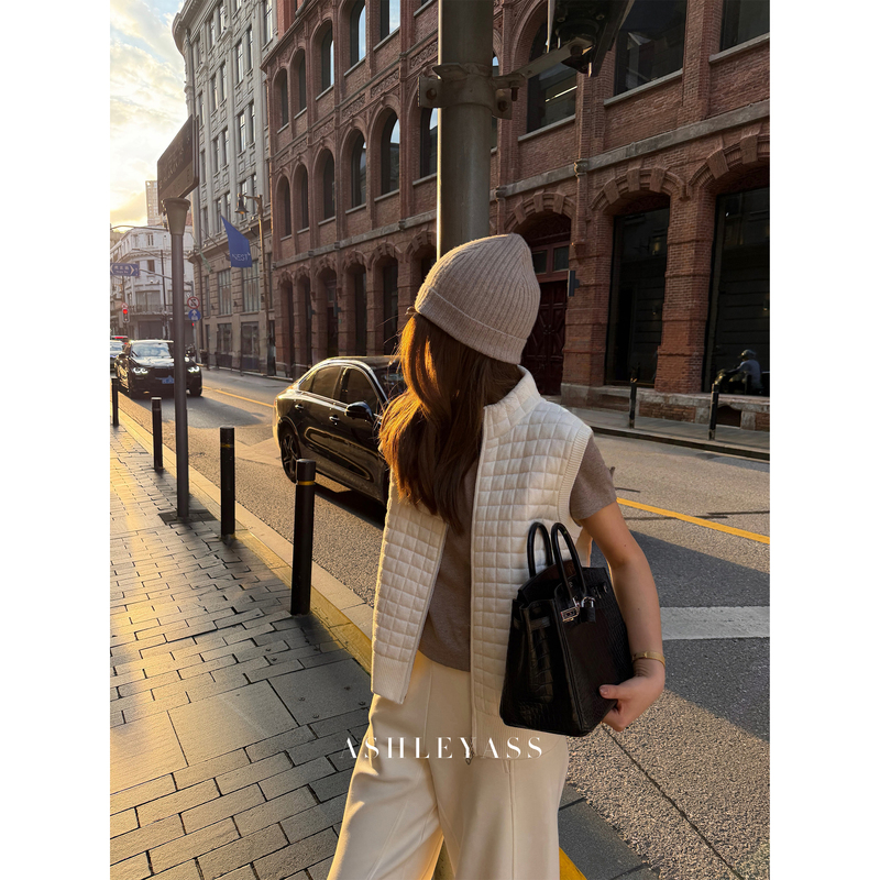 Ashleyass "Ski Wear 2.0" Air Layer Checkered Pattern Autumn and Winter Vest + Jacket Set, Versatile for Autumn and Winter