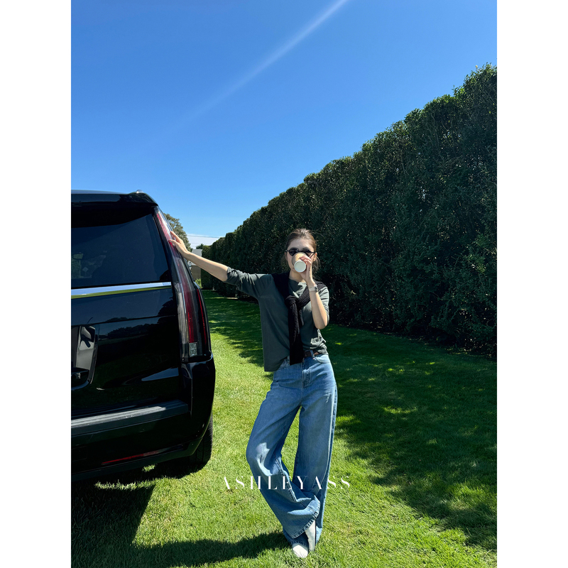 Ashleyass "Fifth Avenue" Long-Staple Slub Twill Cotton Washed High-Waisted Wide-Leg Versatile Straight-Leg Jeans Ashleyass "Fifth Avenue" Long-Staple Slub Twill Cotton Washed High-Waisted Wide-Leg Versatile Straight-Leg Jeans