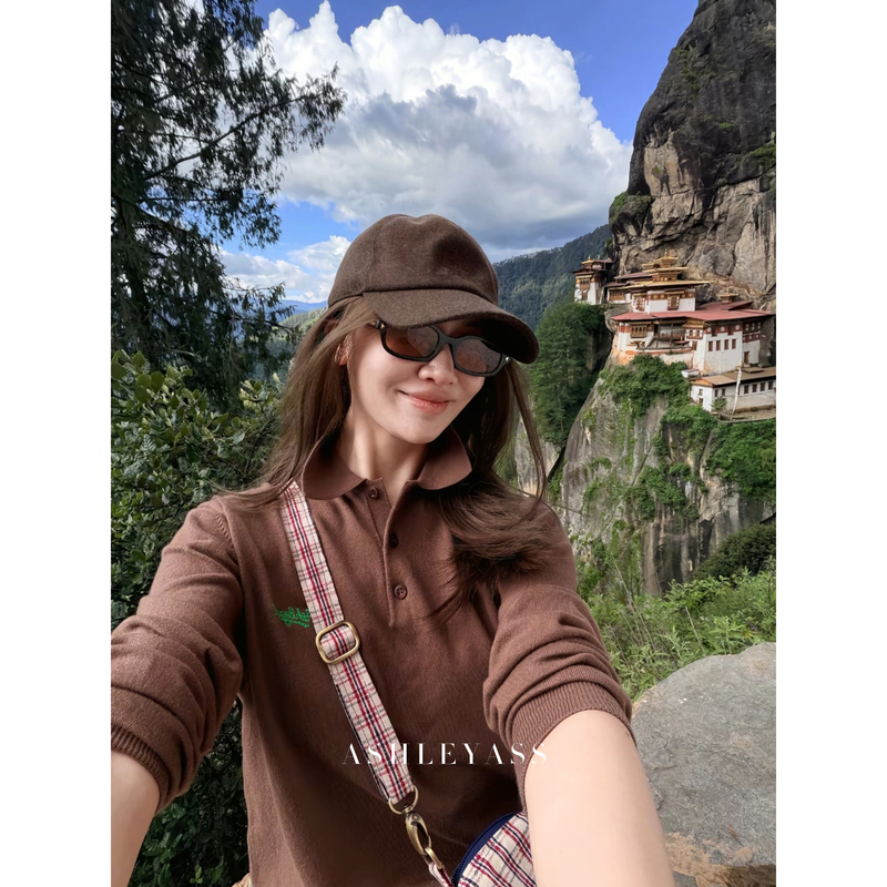 Ashleyass "Morris" Australian Merino Wool Three-Button Embroidered Knit Polo Shirt for Women Autumn