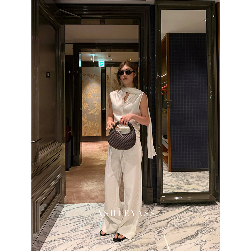 Ashleyass "Proportion Linen Jeans" Cotton-Linen Blend Ykk High-Waisted Straight-Leg Minimalist White Long Pants for Women Ashleyass "Proportion Linen Jeans" Cotton-Linen Blend Ykk High-Waisted Straight-Leg Minimalist White Long Pants for Women
