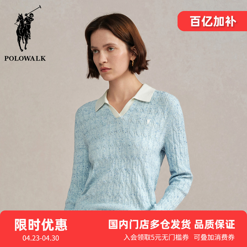 Polowalk Design-Inspired Pullover Cable Knit Sweater, New Autumn Style, Paul Women's Casual Long-Sleeve Polo Shirt