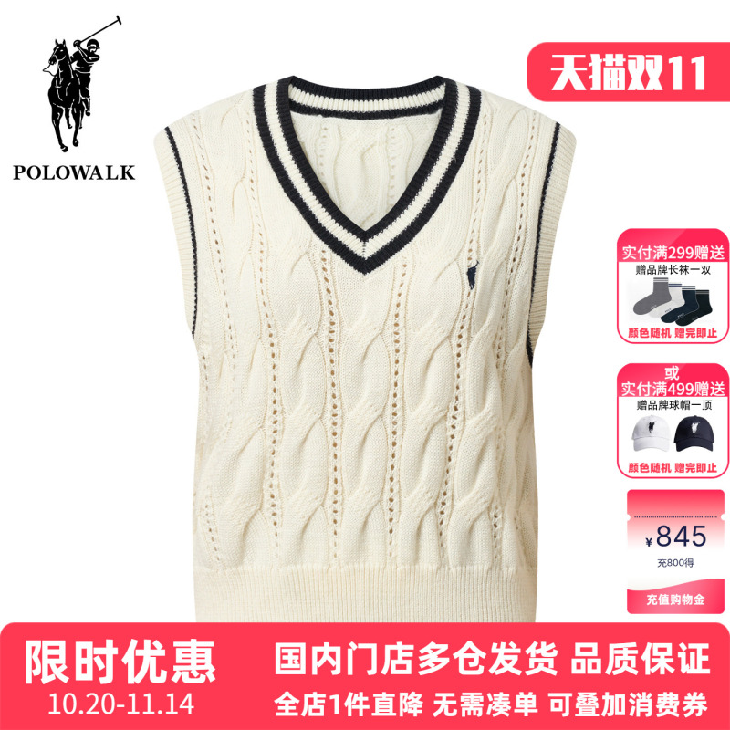Polowalk Cable Knit V-Neck Wool Vest 2026 Autumn and Winter Women's Preppy Style Sleeveless Striped Knitted Vest Trendy Polowalk Cable Knit V-Neck Wool Vest 2026 Autumn and Winter Women's Preppy Style Sleeveless Striped Knitted Vest Trendy