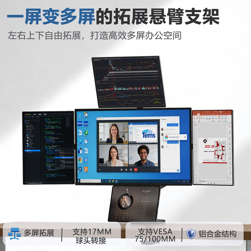 Portable Screen Side Wall Bracket Computer Monitor Dual Screen Expansion Secondary Screen Bracket Vesa Tablet Magnetic Office Bracket