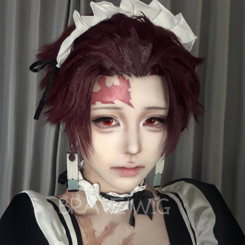 Kamado Tanjiro Cosplay Wig Demon Slayer Red Short Hair Anime Character Upturned Style Fake Hair Kamado Tanjiro Cosplay Wig Demon Slayer Red Short Hair Anime Character Upturned Style Fake Hair