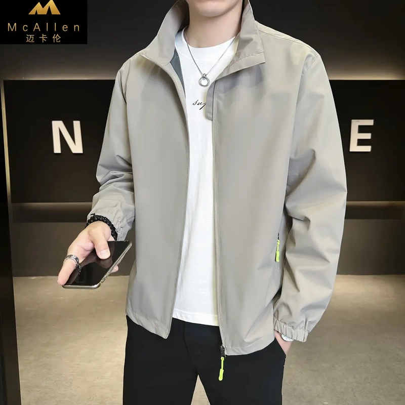 Mccarren Spring and Autumn Men's Outdoor Stand Collar Mesh Lined Jacket Slim Fit Waterproof Breathable Jacket