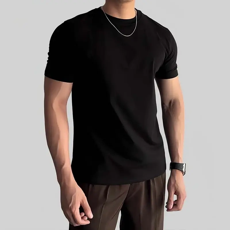 Hecusen Korean-Style Round-Neck Regular-Shoulder Short-Sleeve T-Shirt for Men, Trendy Versatile Slim-Fit Sports Undershirt, Ins-Style