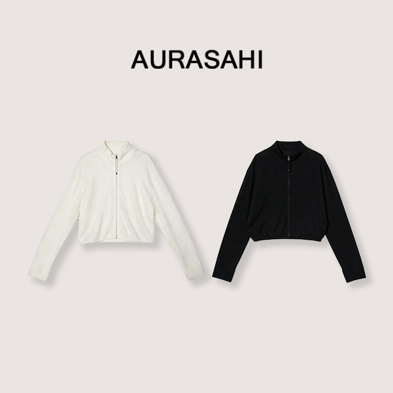 【Aurasahi】Minimalist Stand-Up Collar Double-Zip Short Jacket, Soft and Versatile White Casual Coat W80710 【Aurasahi】Minimalist Stand-Up Collar Double-Zip Short Jacket, Soft and Versatile White Casual Coat W80710