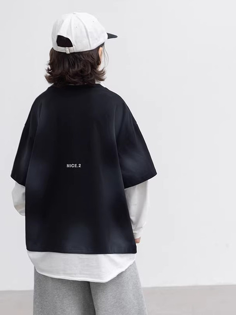 German Razt Brand Store Boys' Faux Two-Piece Sweatshirt Spring and Autumn 2026 New Model for Older Children Spring Base Layer Shirt