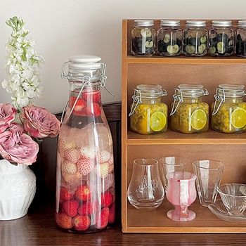 Glass bubble wine bottle, high borosilicate sealed bottle, sweet fermented rice can, v-shaped green plum wine bottle, empty