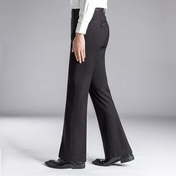 High-end striped bell-bottom pants for men, medium-high waist, iron-free, wide-leg casual trousers, slightly elastic, slim-fitting, popular men's trousers